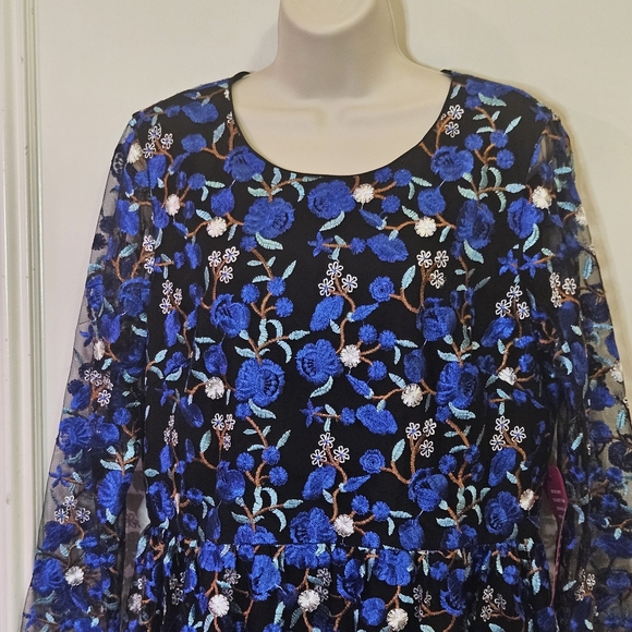 Belle Badgley Mischka Blue/Black Floral MultiColor Embroidered Dress,Size 14,NWT - Picture 9 of 15